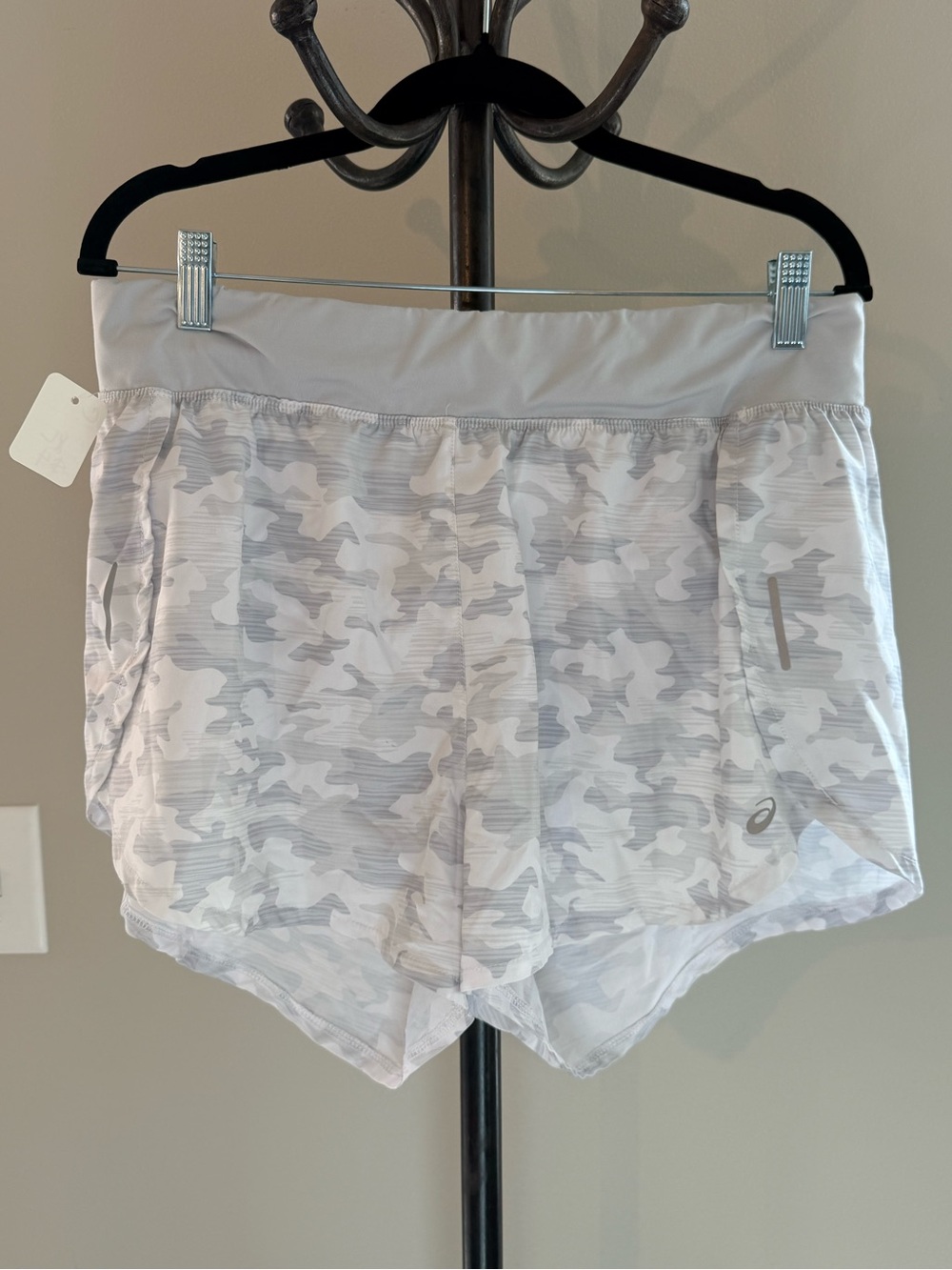 ASICS Women's White and Light Gray Camo Athletic Shorts